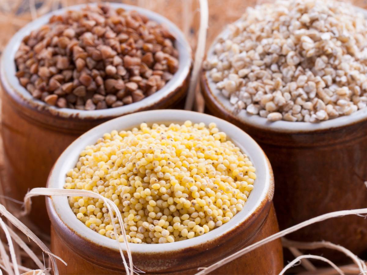 Trzy kolorwoe kasze. Obrazek w artykule Kasze - Indeks glikemiczny kasz i jego wpływ na zdrowie