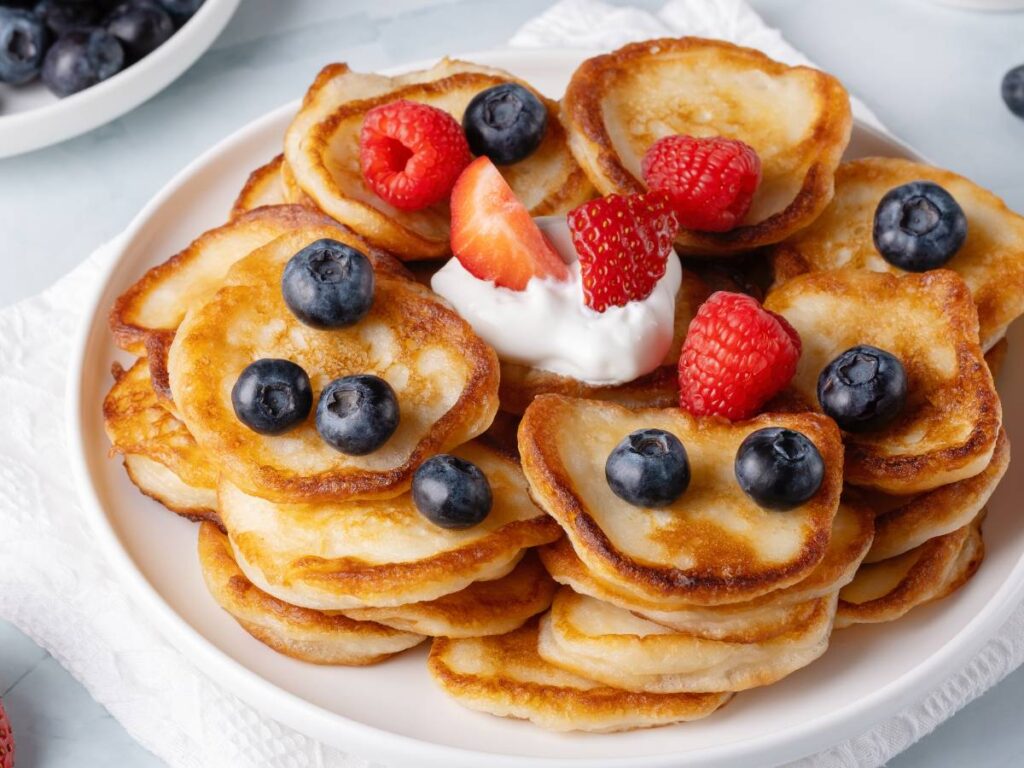 Ciekawa propozycja podania pancakes z mąki kukurydzianej i jagodami